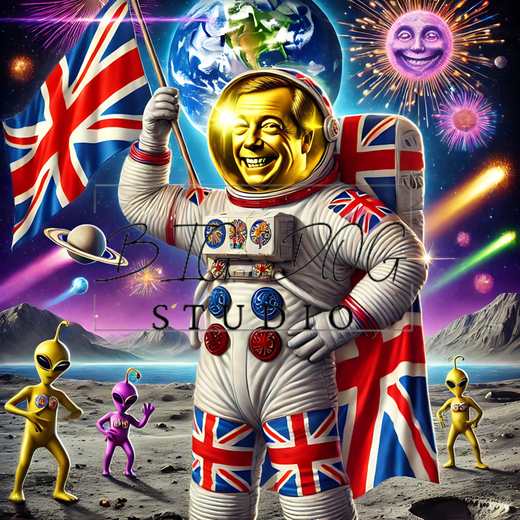 Ceramic Mug Featuring Artwork of Nigel Farage on the Moon #8 – 11oz Glossy Design