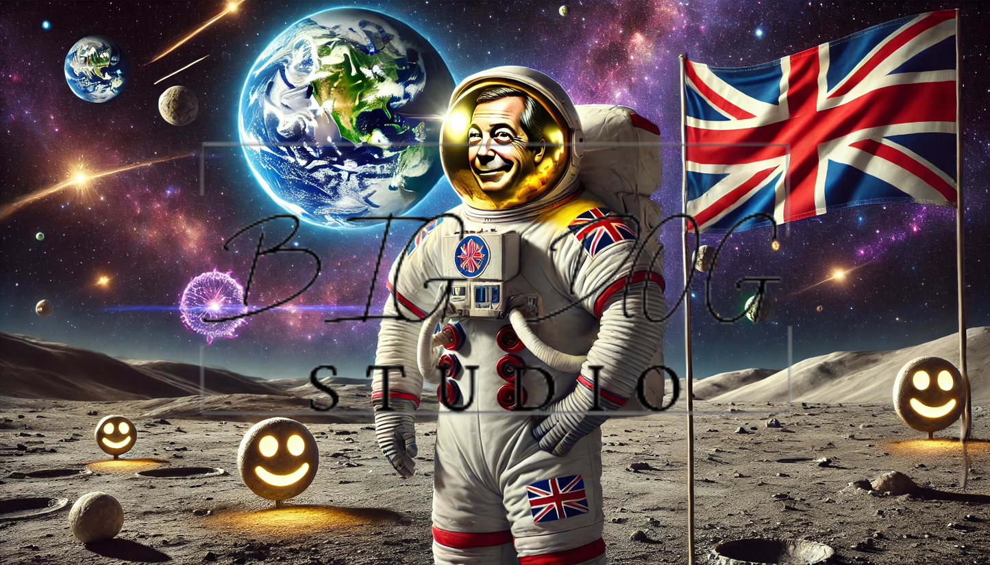 Ceramic Mug Featuring Artwork of Nigel Farage on the Moon #2 – 11oz Glossy Design
