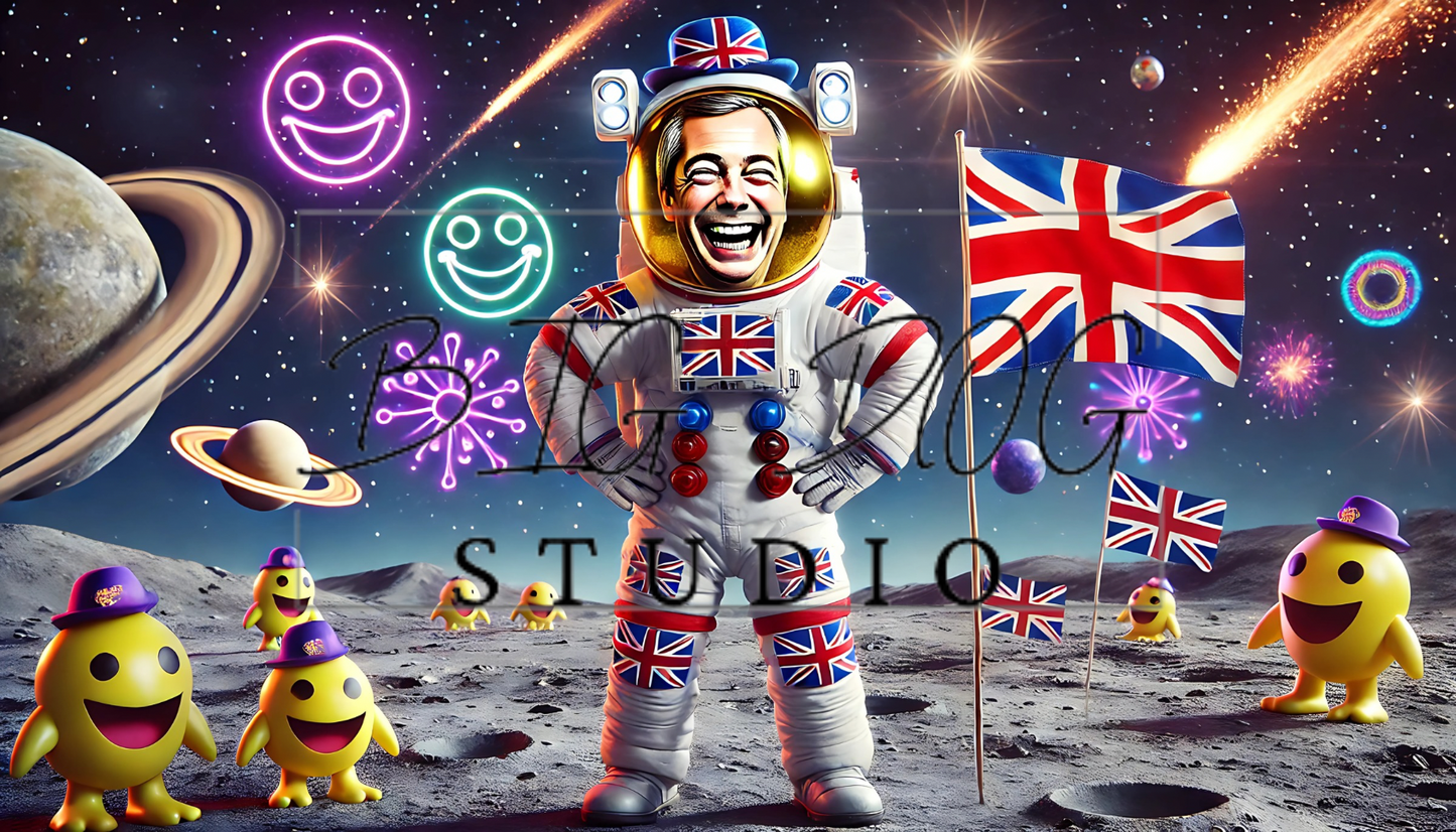 Ceramic Mug Featuring Artwork of Nigel Farage on the Moon #3 – 11oz Glossy Design