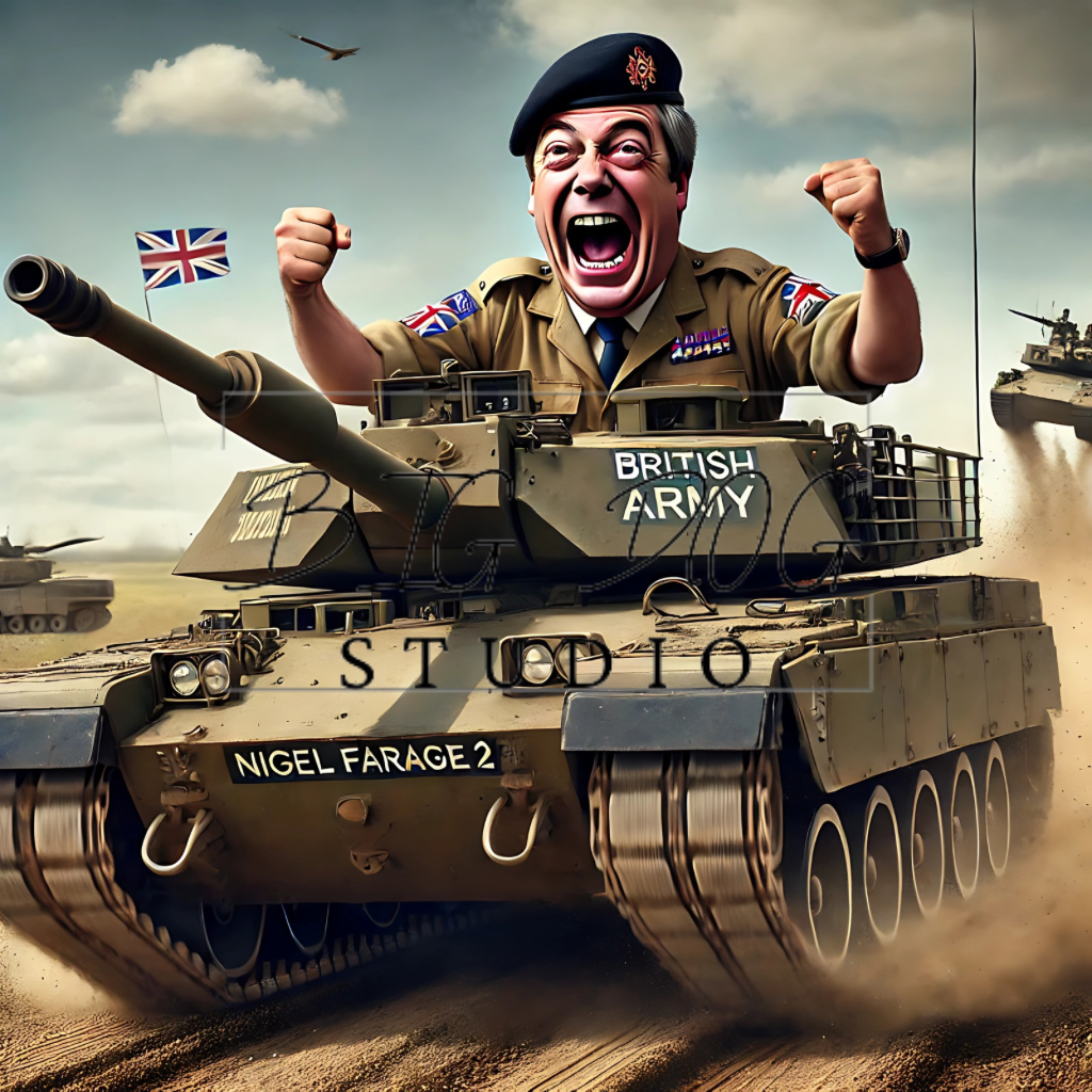 Ceramic Mug Featuring Artwork of Nigel Farage as Tank Commander Farage #4 – 11oz Glossy Design