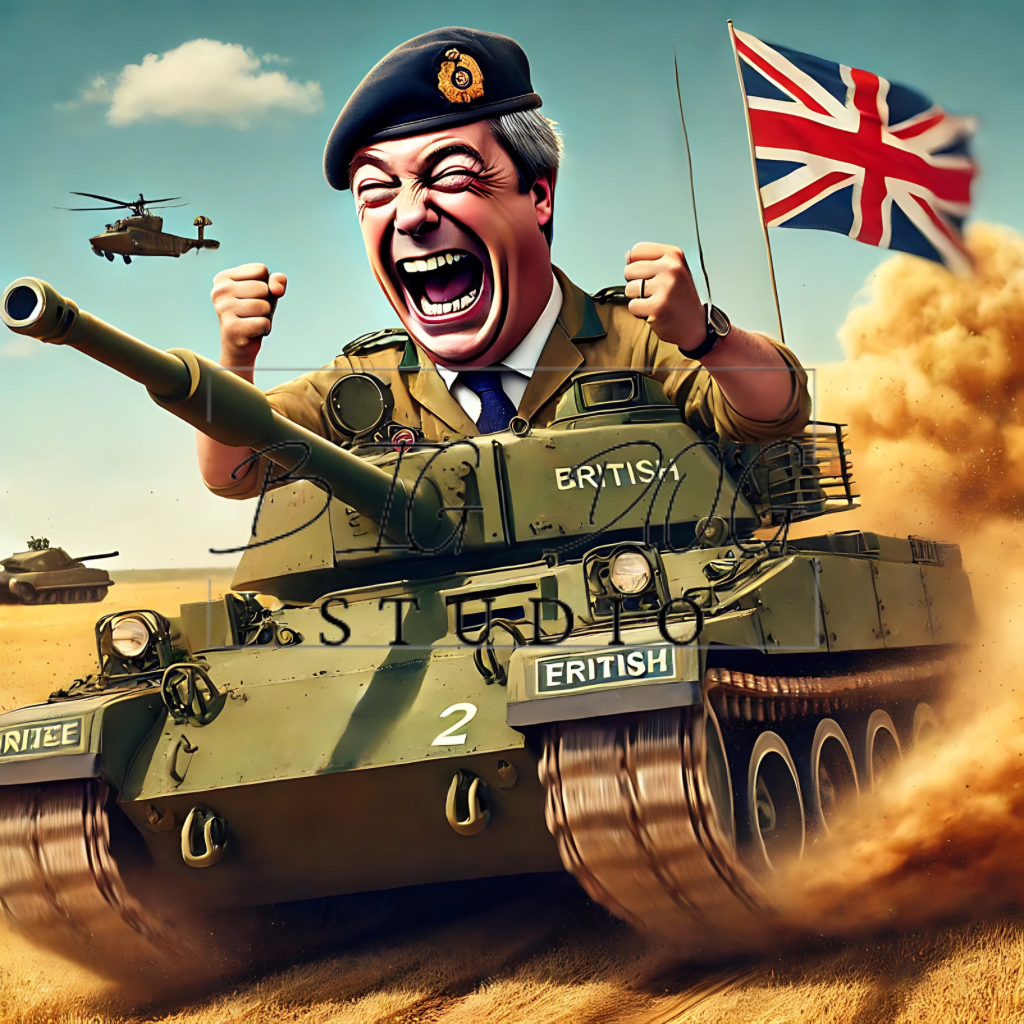 Ceramic Mug Featuring Artwork of Nigel Farage as Tank Commander Farage #5 – 11oz Glossy Design