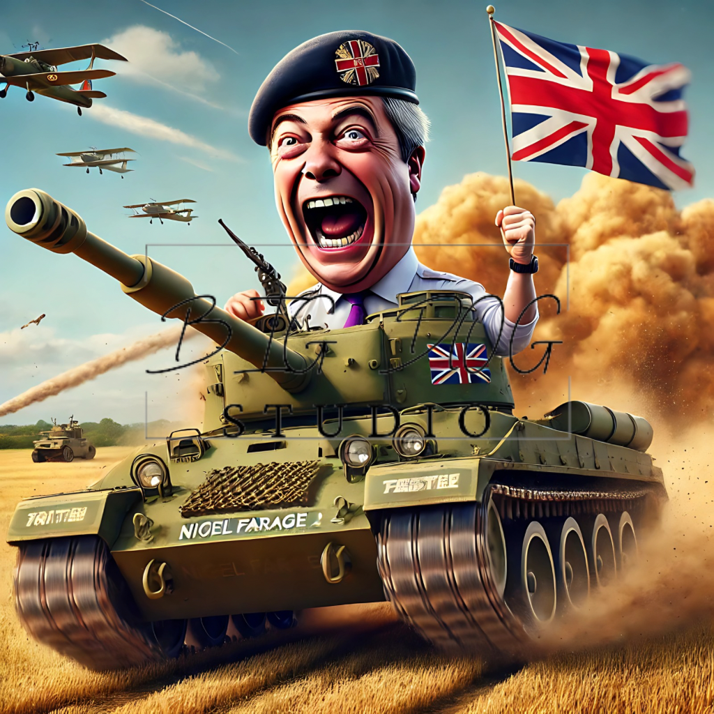 Ceramic Mug Featuring Artwork of Nigel Farage as Tank Commander Farage #6 – 11oz Glossy Design