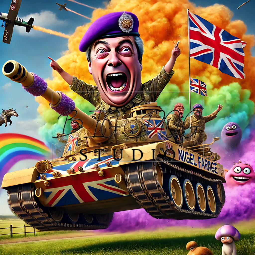 Ceramic Mug Featuring Artwork of Nigel Farage as Tank Commander Farage #7 – 11oz Glossy Design